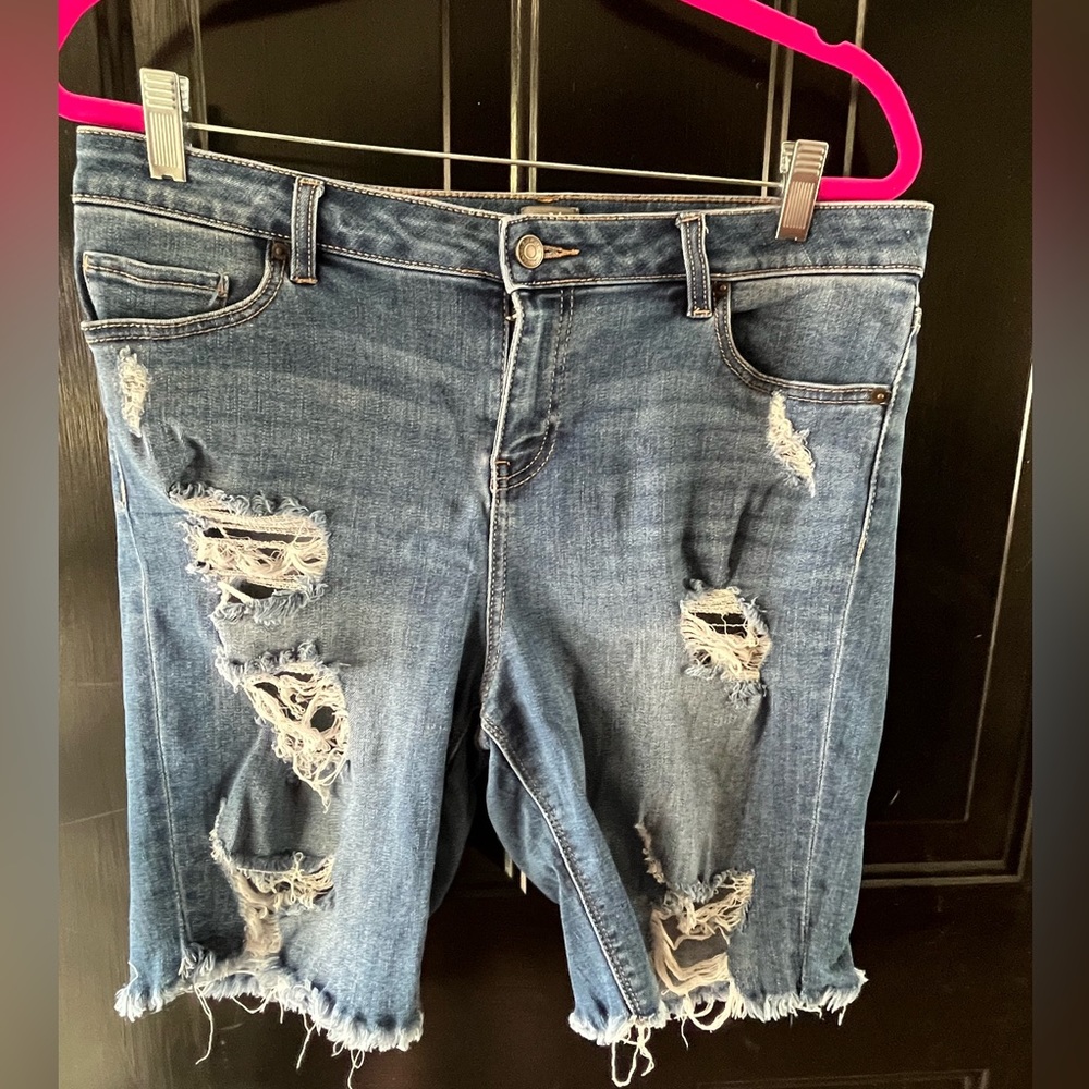 EUC New York & Company SoHo Distressed Jean Shorts - Size: 12 - Color: Blue